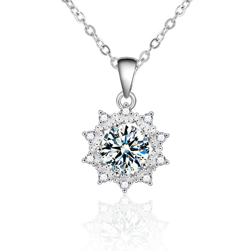 S925 Sterling Silver Moissanite SUNFLOWER Pendant Necklace