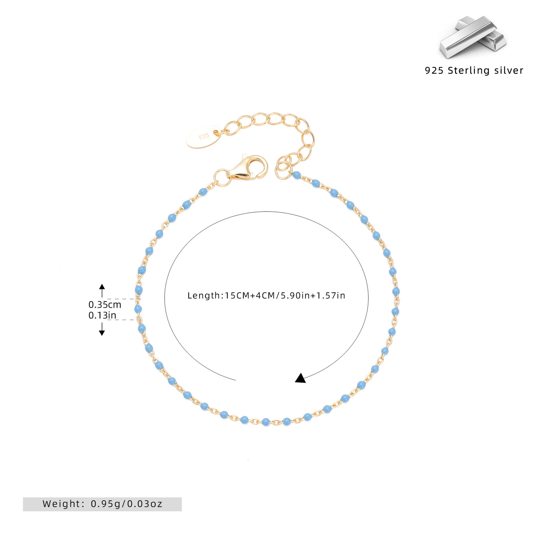 S925 Sterling Silver Bracelet with Colorful Enamel Detail
