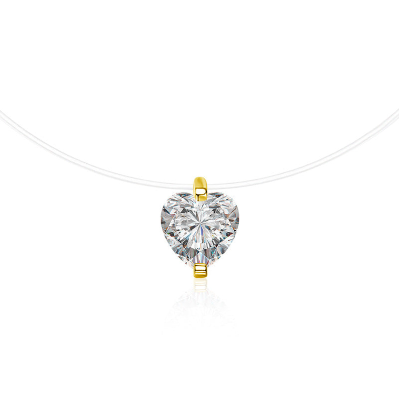 S925 Sterling Silver Moissanite Heart-Shaped Fish Line Necklace