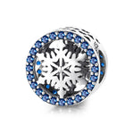 S925 Sterling Silver Ice Crystal Snowflake Blue Zircon Inlaid Bead Pendant