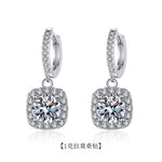 S925 Sterling Silver Long Square Earrings Set with Moissanite