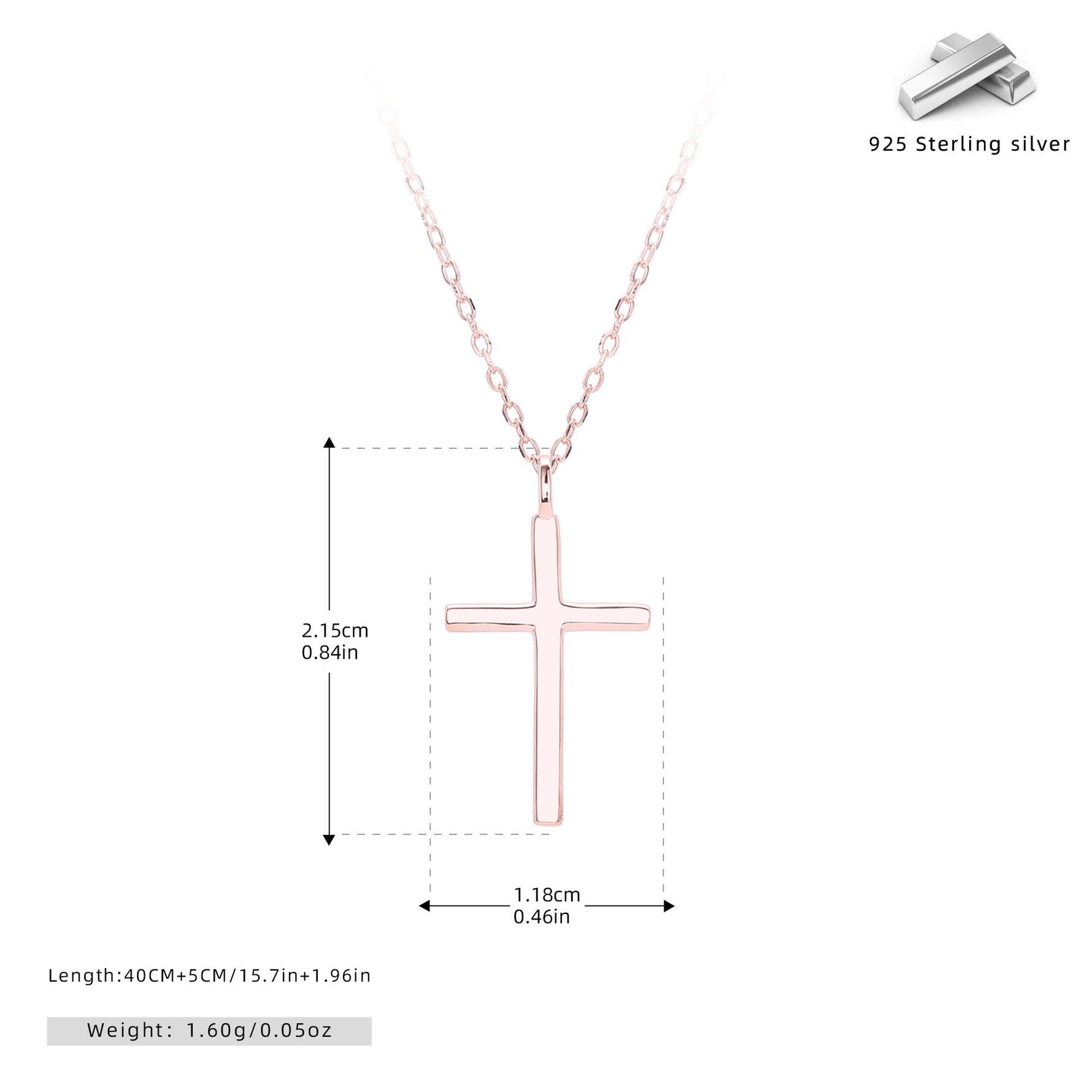 S925 Sterling Silver Simple Polished Cross Necklace