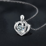 S925 Sterling Silver Moissanite Heart-to-Heart Pendant Necklace