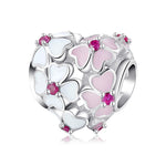S925 Sterling Silver Exquisite Pink and White Four Leaf Clover Heart-Shaped Zircon Pendant