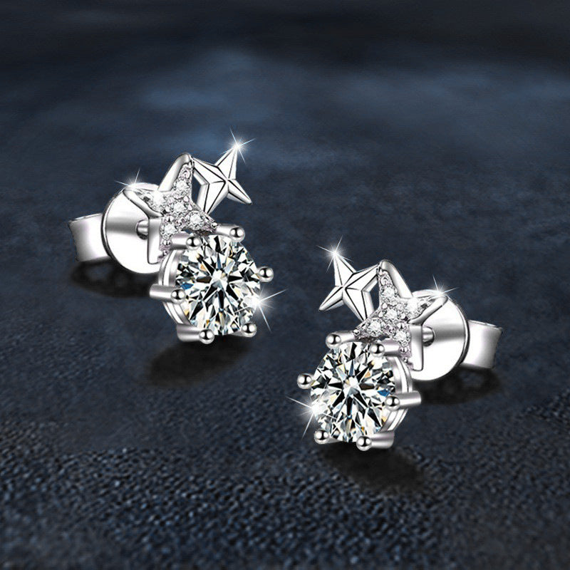 925 Silver Octagram Moissanite Stud Earrings