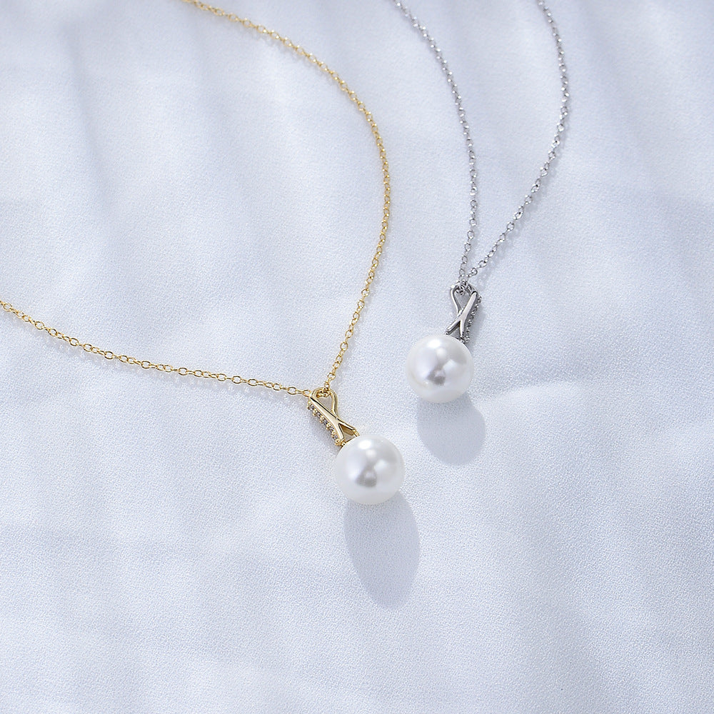 S925 Sterling Silver Zircon Pendant Pearl Necklace
