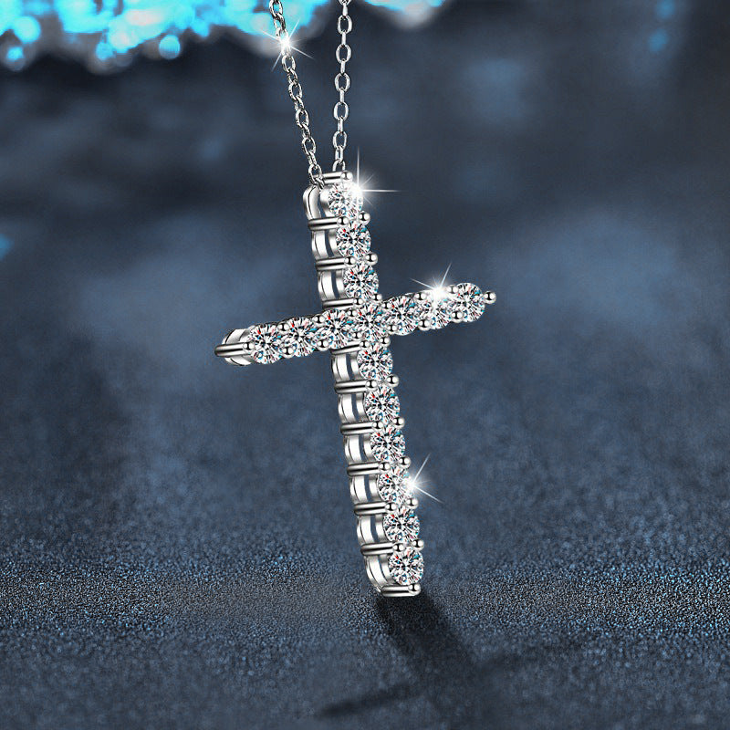 S925 Sterling Silver Moissanite Cross Necklace