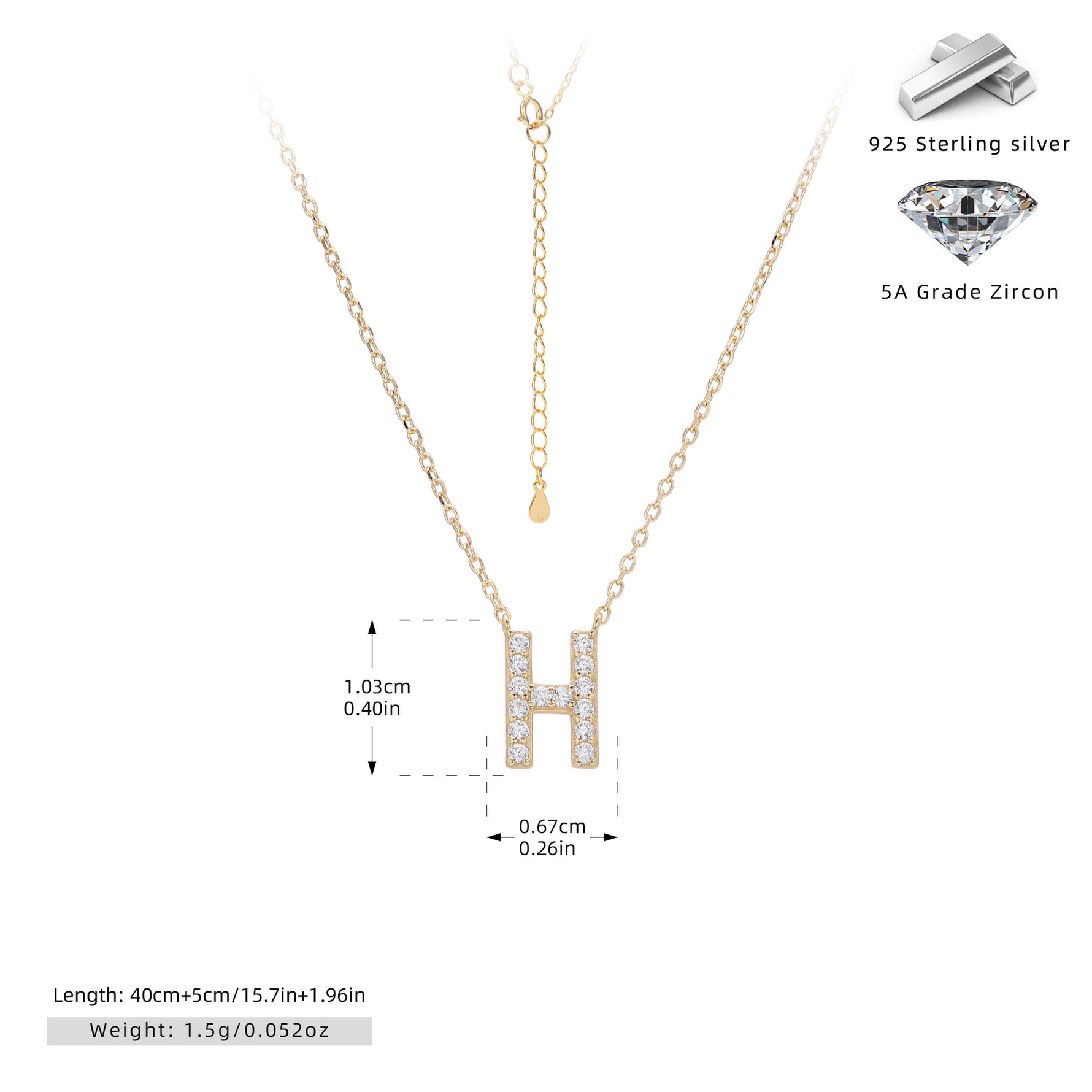 S925 Sterling Silver Simple Zircon Necklace with English Letters
