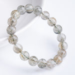 Natural Tourmaline and Green Rutilated Quartz Round Bead Bracelet