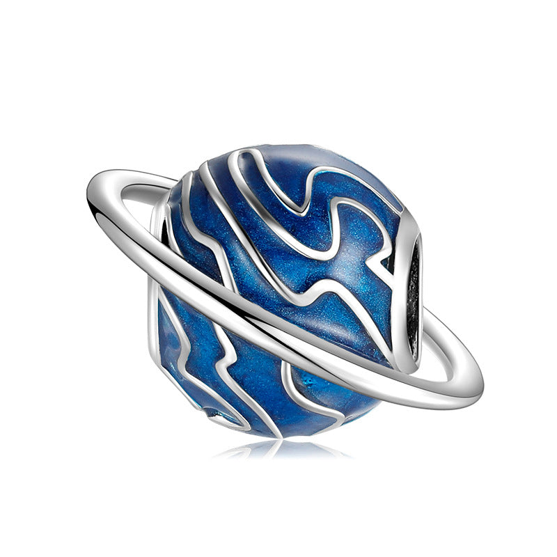 S925 Sterling Silver Blue Planet Bead Pendant