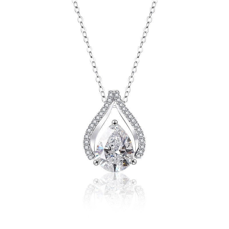 S925 Sterling Silver Moissanite Water Drop Heart of the Ocean Pendant Necklace