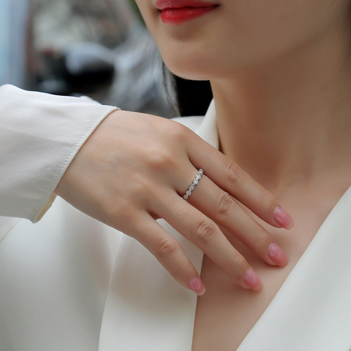 S925 Silver Moissanite Solid Band Ring