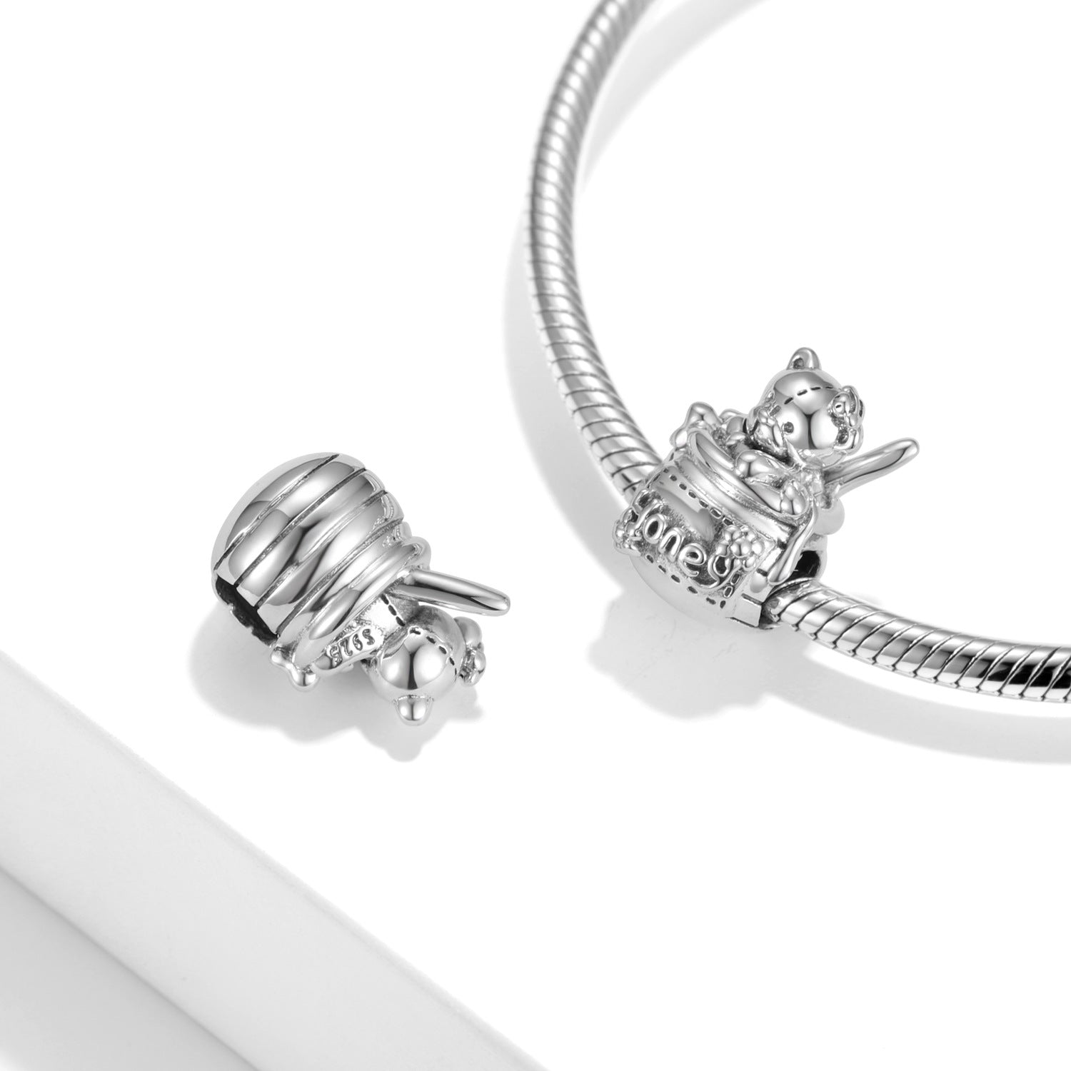 S925 Sterling Silver Bear with Honey Pot Pendant
