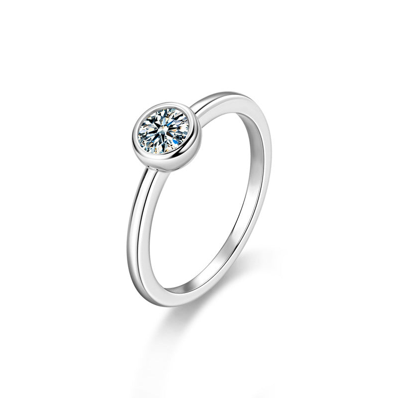 925 Sterling Silver Moissanite Round Simple Style Ring