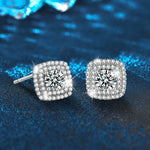 Sugar cube earrings, 925 sterling silver, moissanite, simple and everyday style.