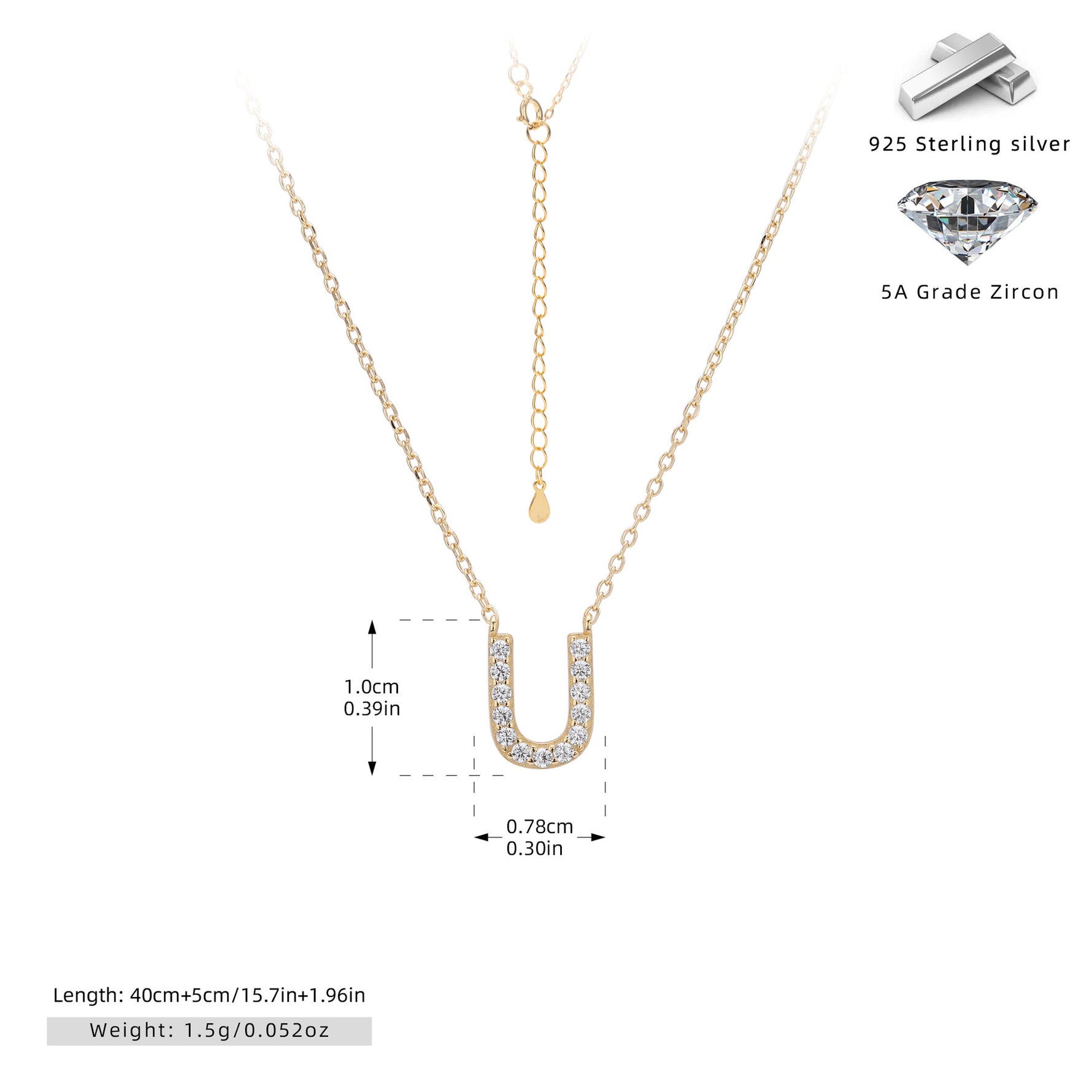 S925 Sterling Silver Simple Zircon Necklace with English Letters