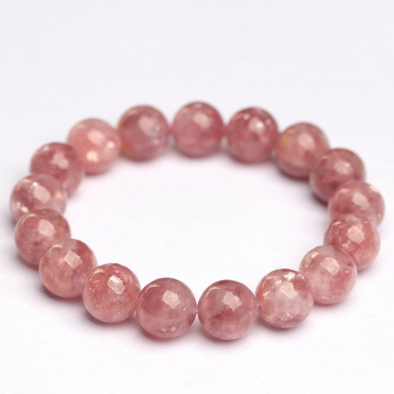 Natural Pink Lepidolite Round Bead Bracelet