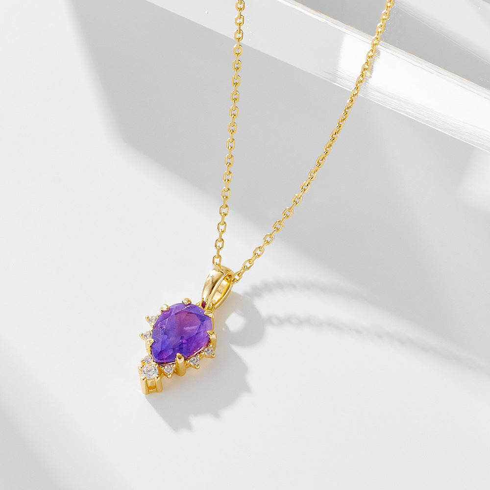 S925 Sterling Silver Natural Amethyst Pendant Zircon Necklace
