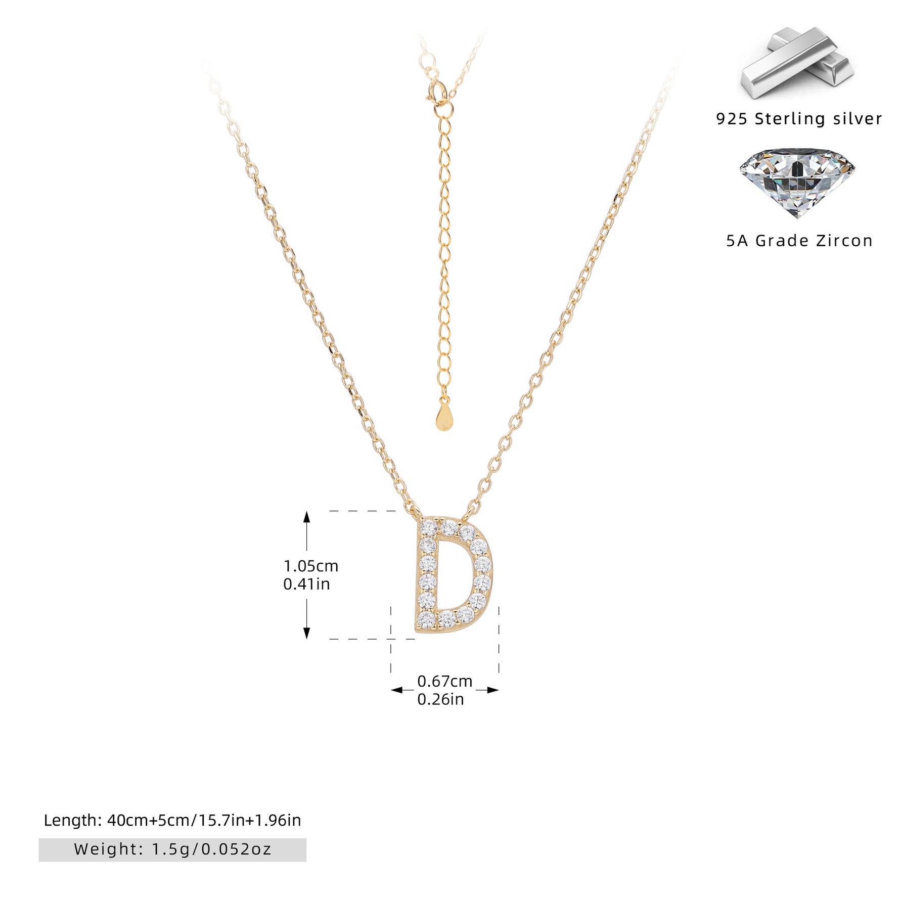 S925 Sterling Silver Simple Zircon Necklace with English Letters