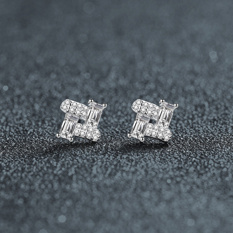 S925 sterling silver rectangular moissanite stud earrings