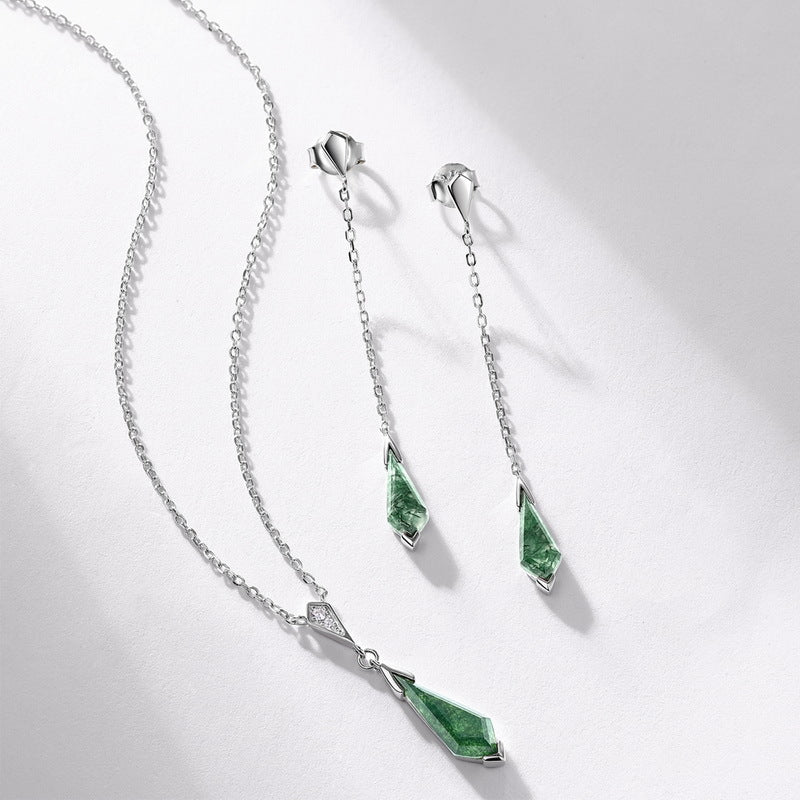 S925 Sterling Silver Green Moss Gemstone Necklace
