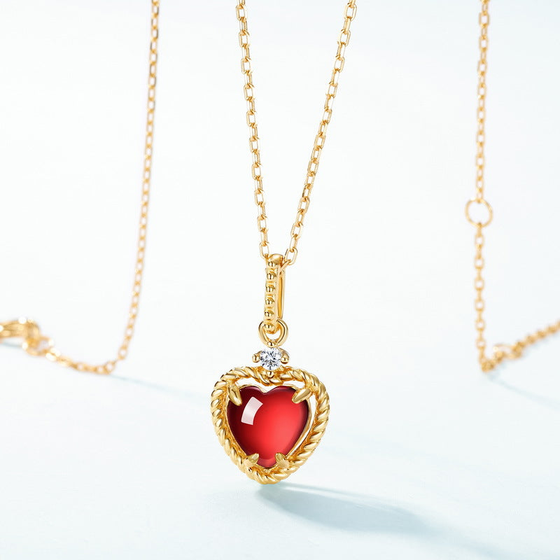 S925 Sterling Silver Gold-Plated Garnet Heart Necklace