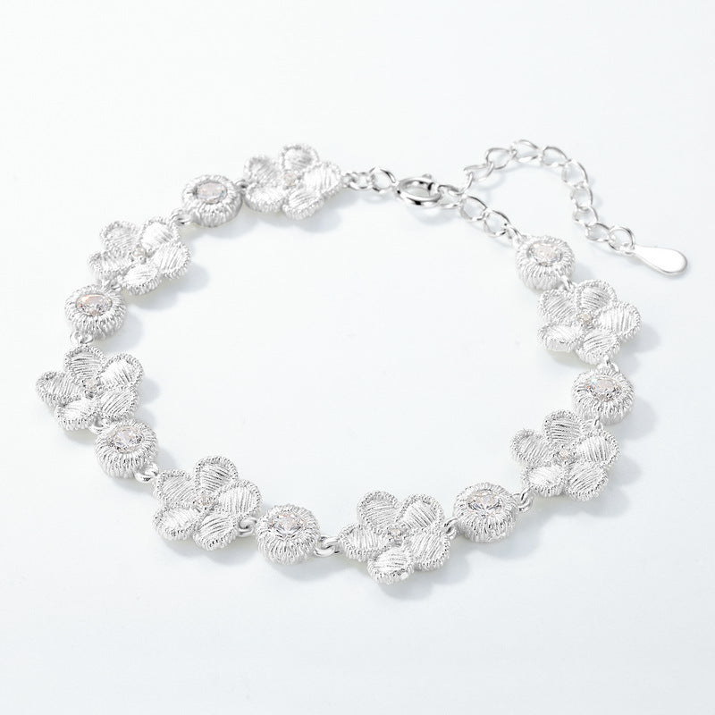 S925 Sterling Silver Plum Blossom Zircon Inlaid Bracelet