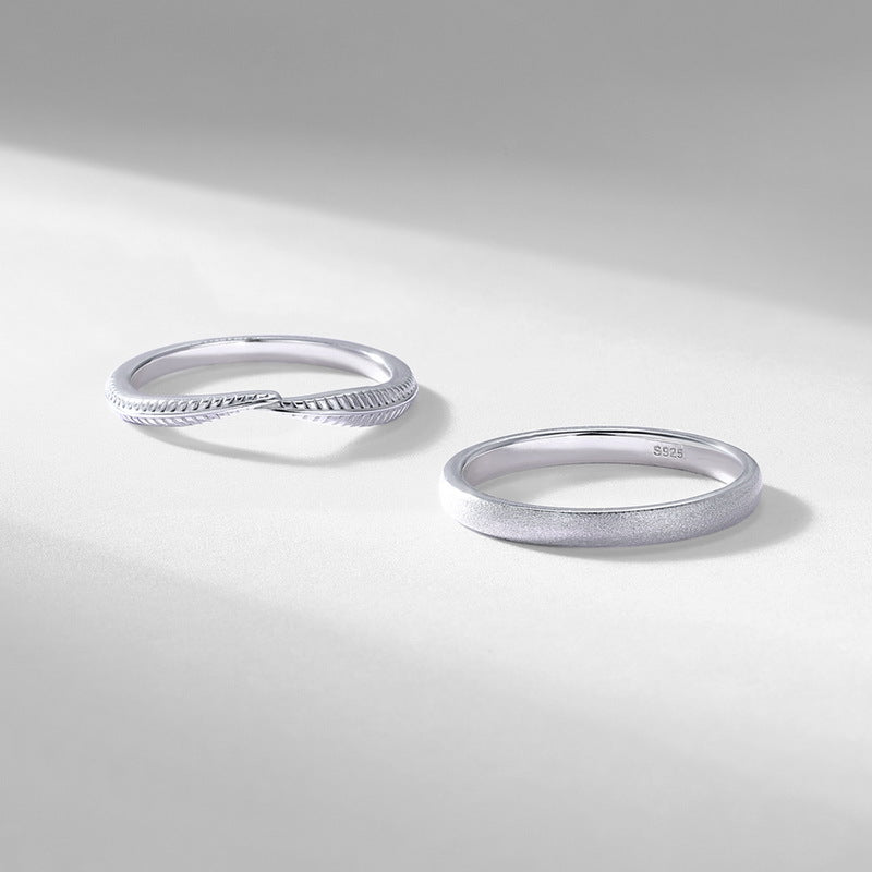 S925 Sterling Silver Feather Double Ring Two-Piece Ring Set
