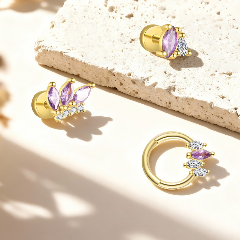 S925 Sterling Silver Purple Zircon Stud Earrings(Single unit)