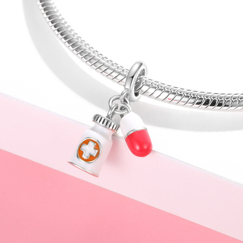 S925 Sterling Silver Medicine Bottle Capsule Pendant