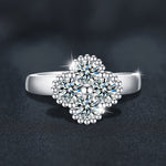 S925 Sterling Silver Four Leaf Clover Moissanite Ring