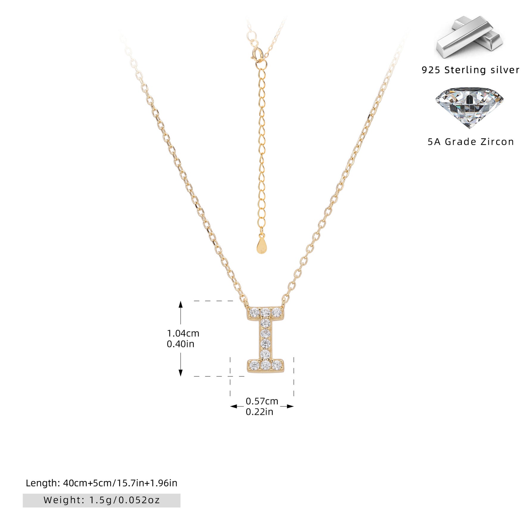 S925 Sterling Silver Simple Zircon Necklace with English Letters