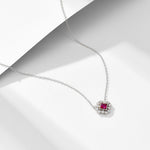 S925 Sterling Silver Geometric Square Ruby Hollow Pendant Zircon Necklace