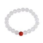Cut white crystal beaded red agate bracelet