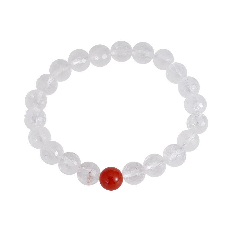Cut white crystal beaded red agate bracelet