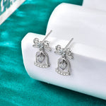 S925 Sterling Silver Moissanite Bow Bell Earrings Christmas Jewelry
