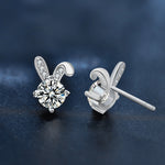 S925 Sterling Silver Cute Rabbit Stud Earrings with Moissanite