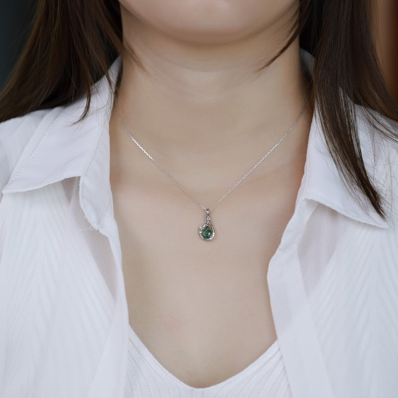 S925 Sterling Silver Miniature Green Moss Pendant Necklace