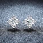 S925 Sterling Silver Simple Four-Leaf Clover Earrings with Moissanite