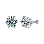 S925 Silver Threaded Stud Earrings — Classic Six-Prong Moissanite Studs