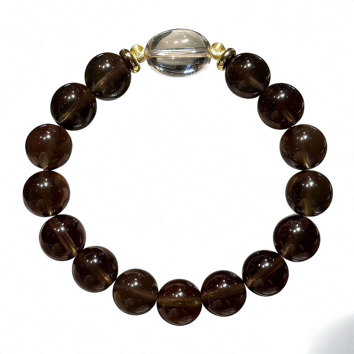 Natural single-strand smoky quartz bracelet accented with clear quartz.