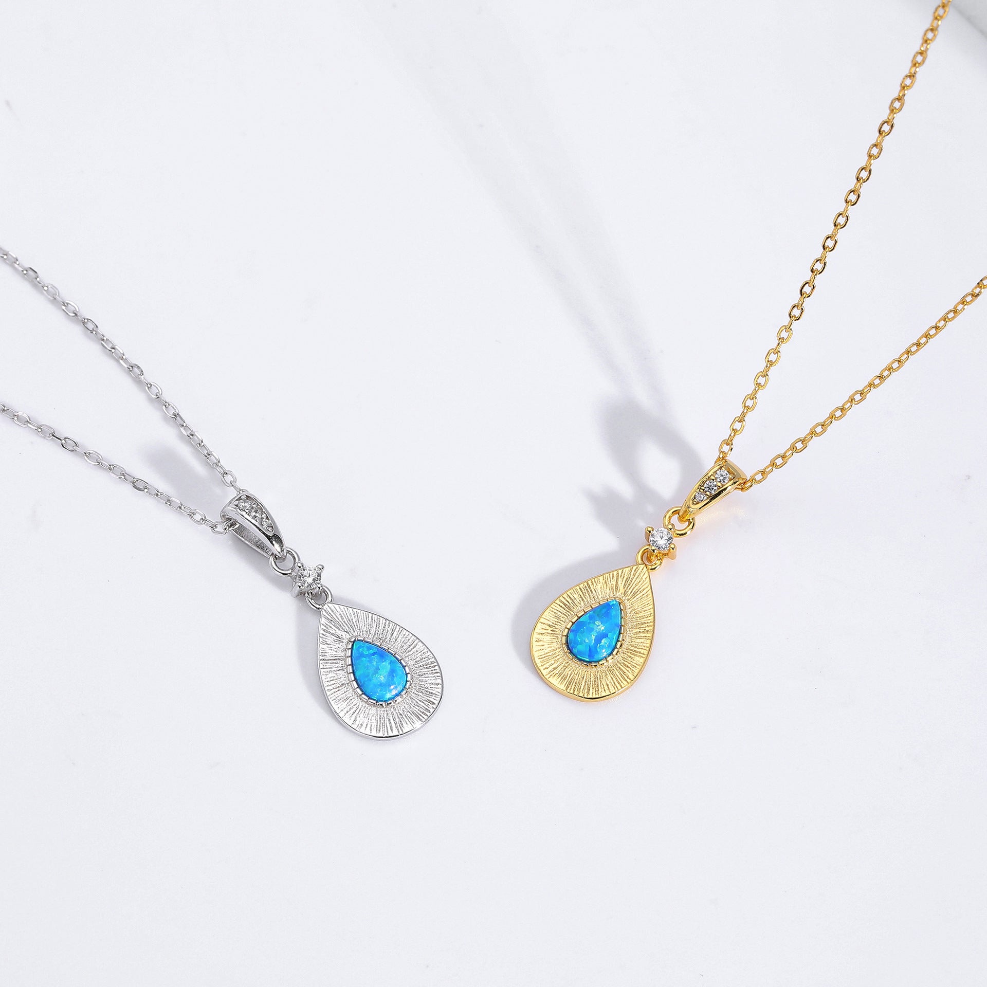 S925 Sterling Silver Teardrop-Shaped Opal Necklace with Zircon