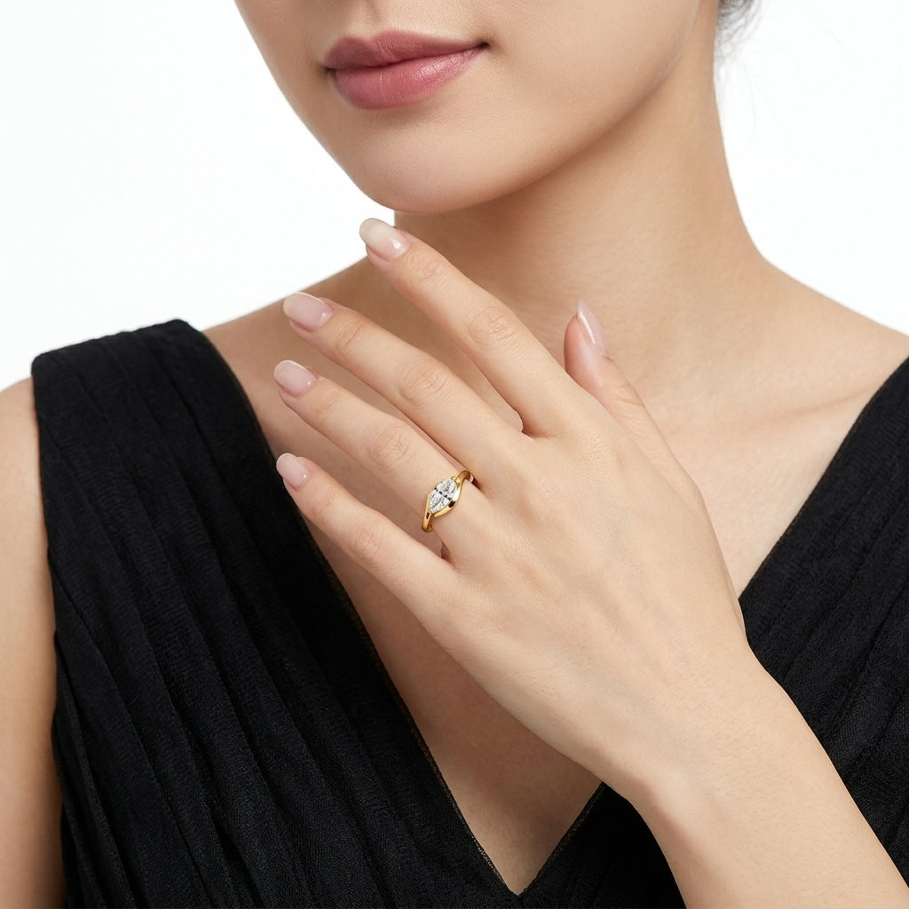 S925 Silver Gold-Tone Moissanite Ring – Office-Chic Style