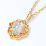 S925 Sterling Silver Plating 9K Gold Synthetic Opal Mirror Flower Edge Necklace