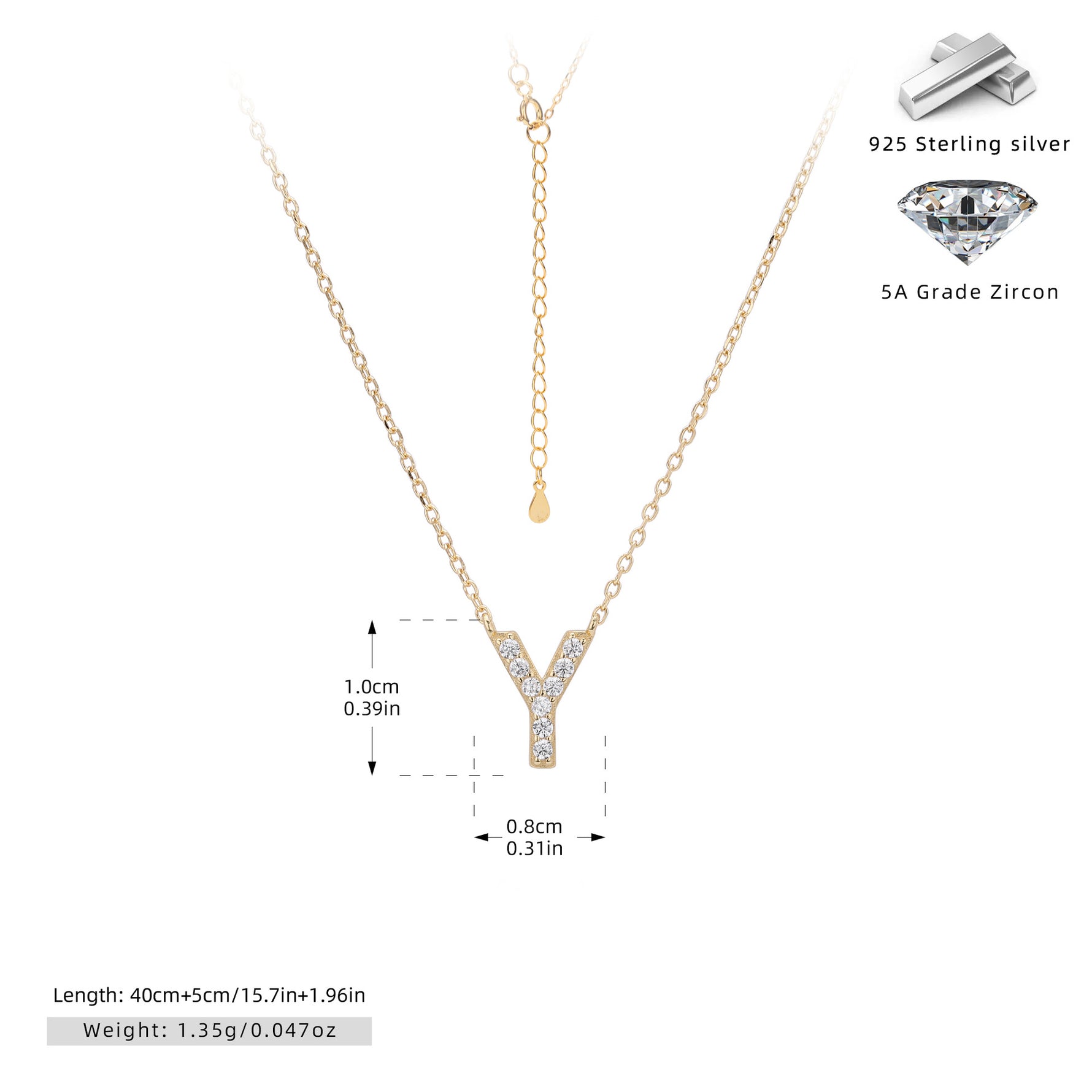 S925 Sterling Silver Simple Zircon Necklace with English Letters