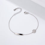 S925 Sterling Silver Geometry Glossy Long Chain Bracelet with Zircon Inlaid