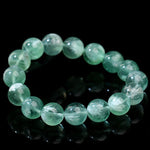 Natural Green Fluorite Round Bead Bracelet with Feather-like Inclusions