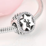 S925 Sterling Silver Zircon Trim Star Moose Head Beaded Pendant