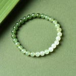 S925 Sterling Silver Natural Hetian Jade Gradient Qingshui Round Bead Bracelet