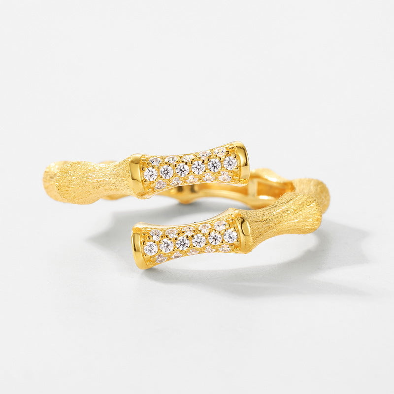S925 Sterling Silver Gold-Plated Bamboo-Shaped Zircon Ring